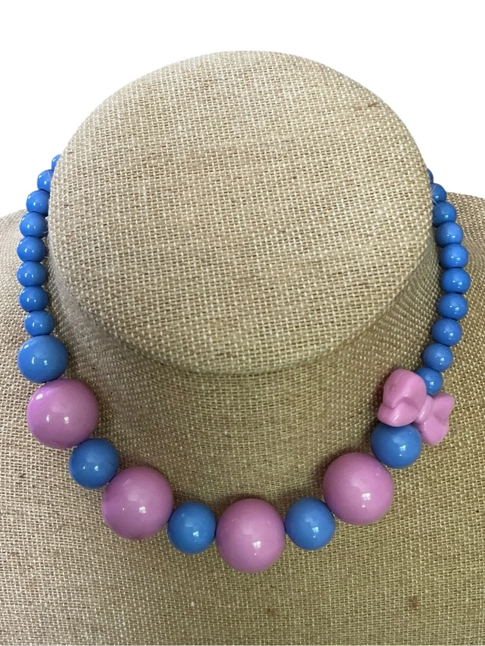 Kids Pink and Blue Beaded Necklace Set - Cute Bow & Flower Designs